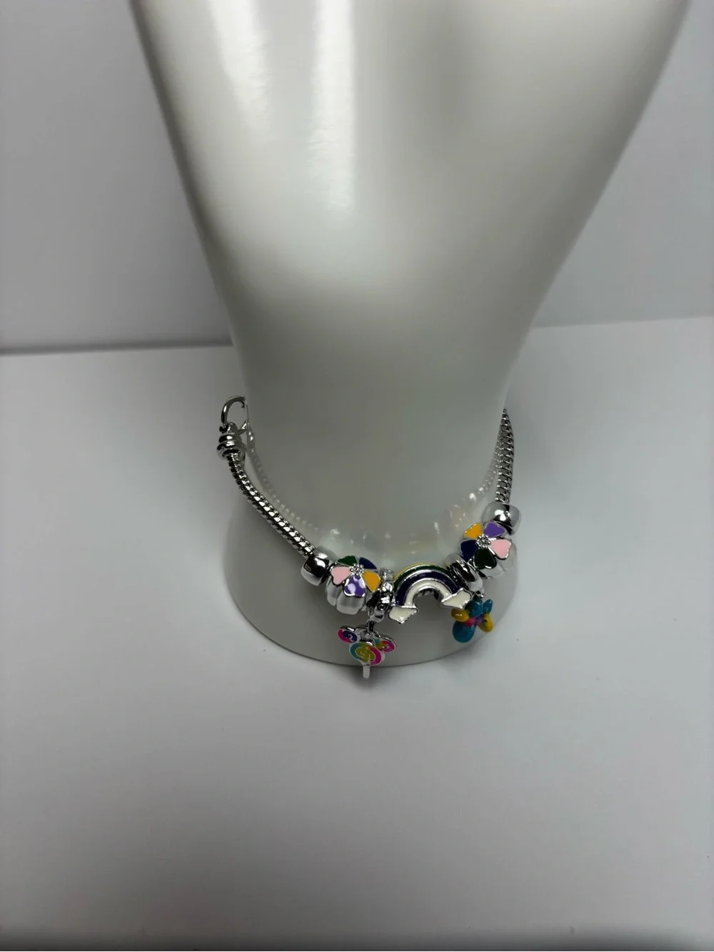 Silver Rainbow & Enamel Flower Charm Bracelet - Multicolor